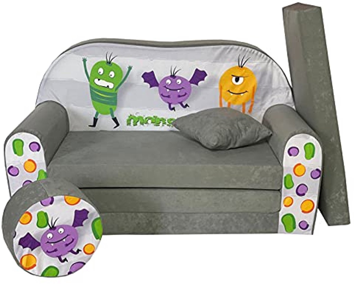 Image of 2-zits Kindersofa met Inklapfunctie en Bedfunctie - Ideale Speel- en Slaapbank voor Kinderen