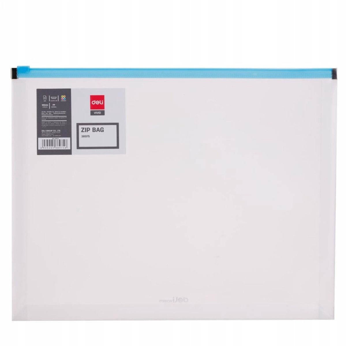 Deli A4 Map Organizer met Rits - Transparant PP Blauw