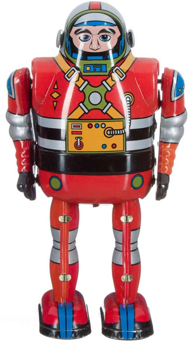 Retro Vintage Blikken Robot Astronaut - Rood - 13 cm – Handgemaakt - Collectors Item - Cadeauverpakking