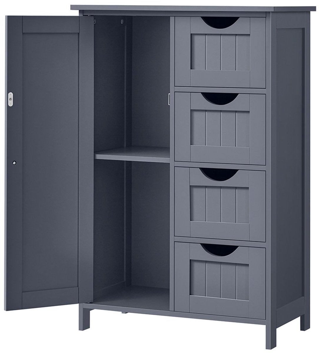 Opbergkast 55 x 30 x 81 cm Grijs Metalen Frame Met 4 Lades 1 Deur Bijzetkast Ladekast Badk