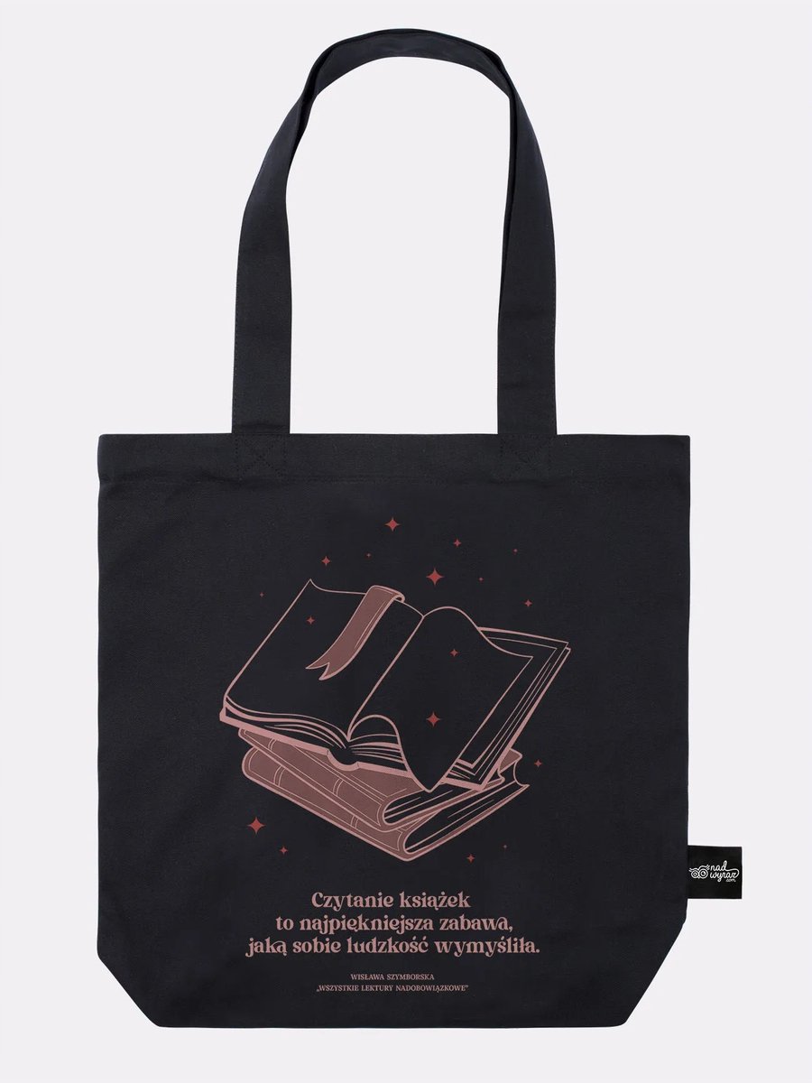 Zwarte Katoenen Tas met Szymborska Citaat 'Boeken Lezen'