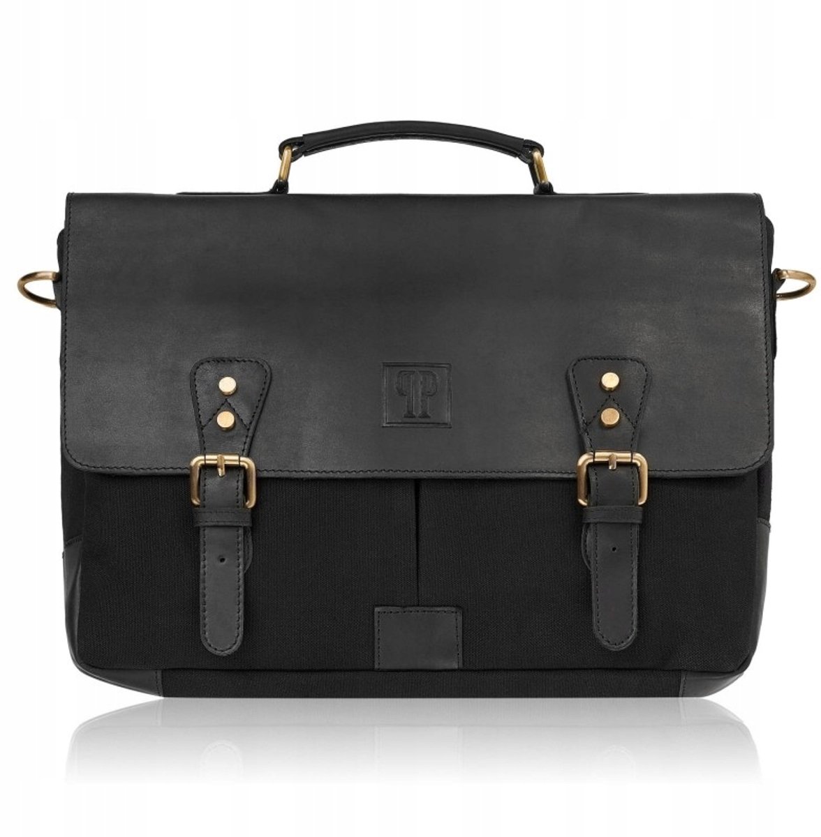 Retro Laptoptas Leer Zwart - Heren Schoudertas met Gespen