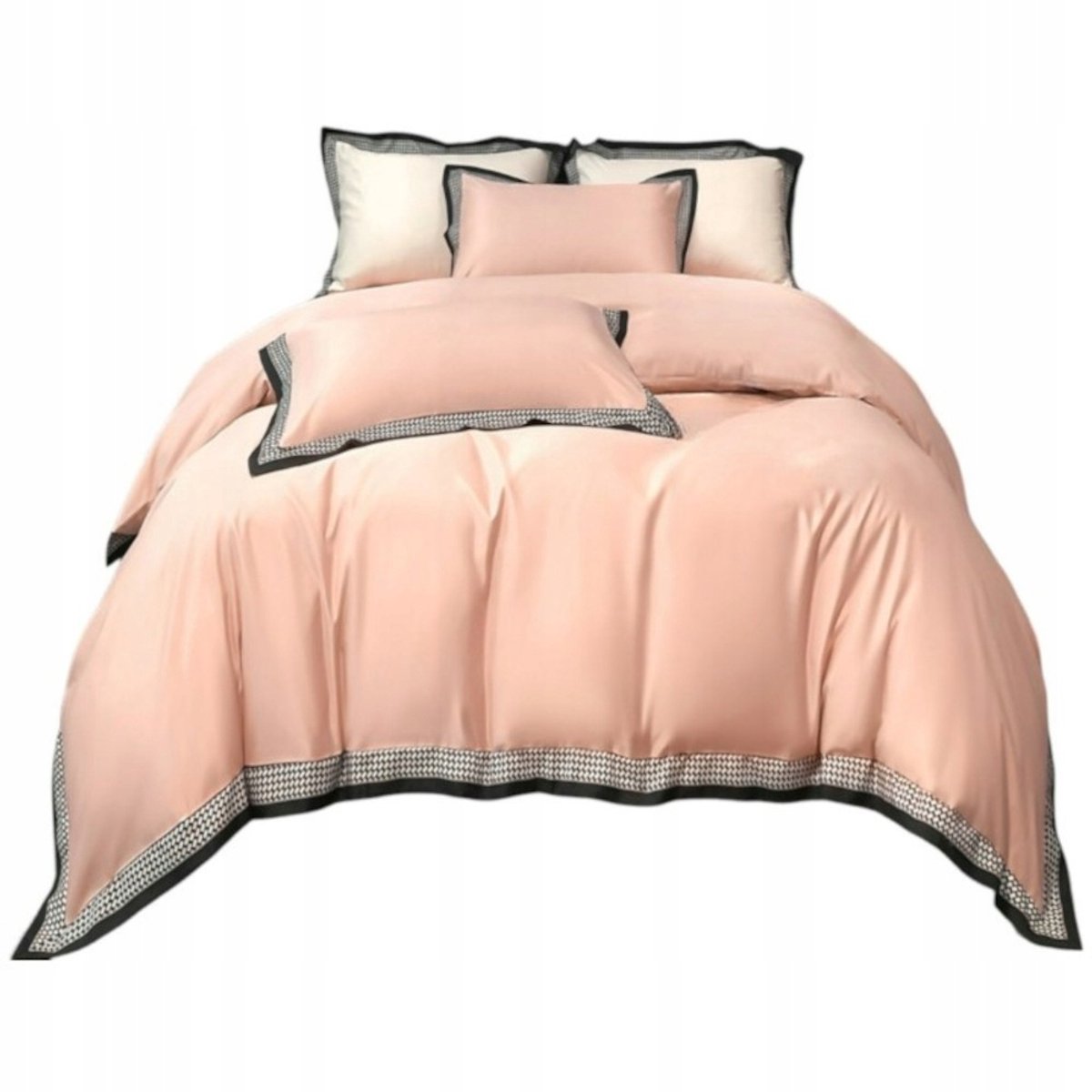 Dekbedovertrek 160x200 cm met ruche, geruit, dikke microvezel, roze, 3-delig