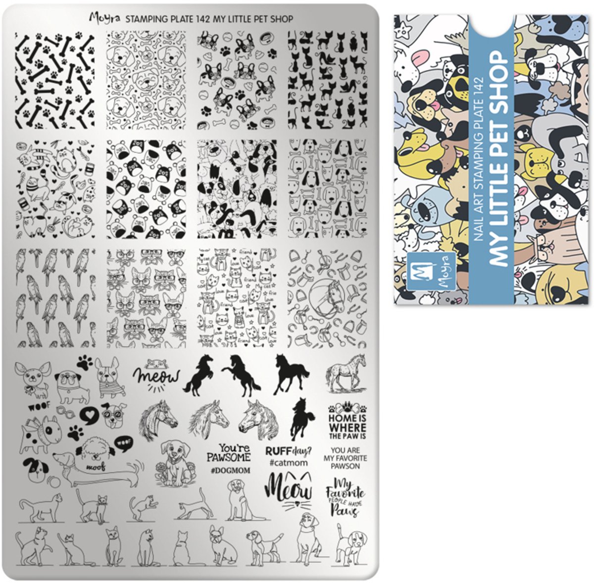 Moyra Stamping Plate 142 MY LITTLE PET SHOP + Gratis Try-on Sheet
