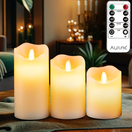 Aurae Led Kaarsen met Bewegende Vlam – 3 stuks