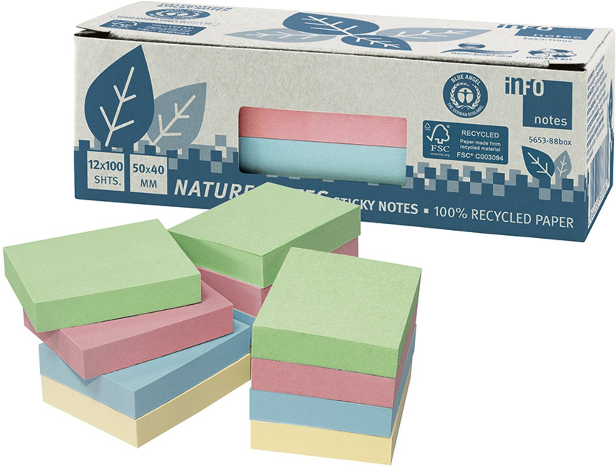 Info sticky notes - Nature - 12 x 100 vel - 50x40mm - assorti - IN-5653-88