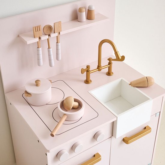Petite Amélie Speelkeuken Zacht Roze – Kinderkeuken inclusief 7 keukenaccessoires - H 83.5 cm