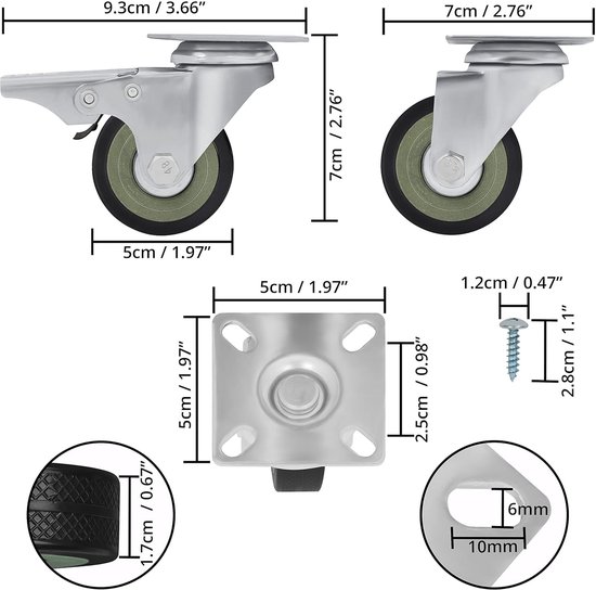 TARROX Zwenkwiel TPE 50 mm met plaat en rem kopen