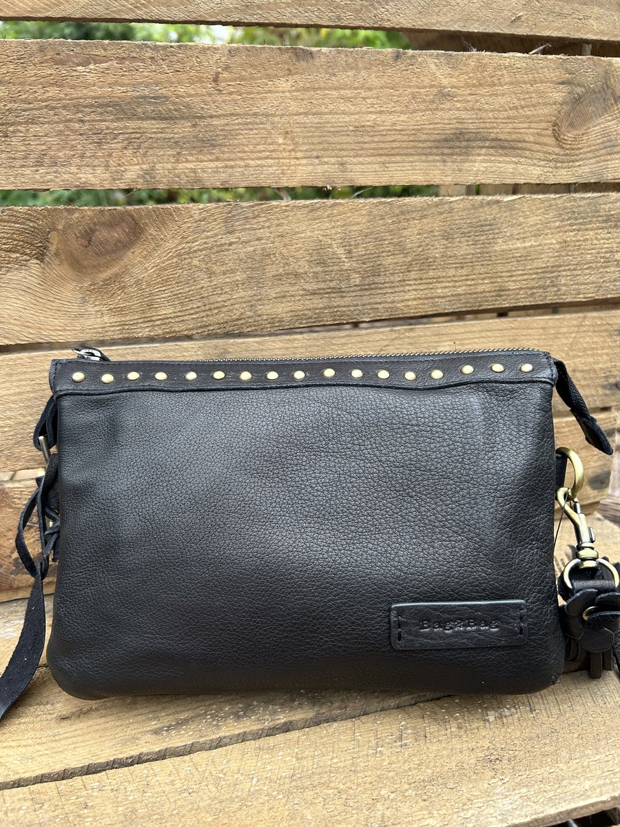 Bag2Bag Leren Schoudertas Dames Yale Black - nieuwe collectie