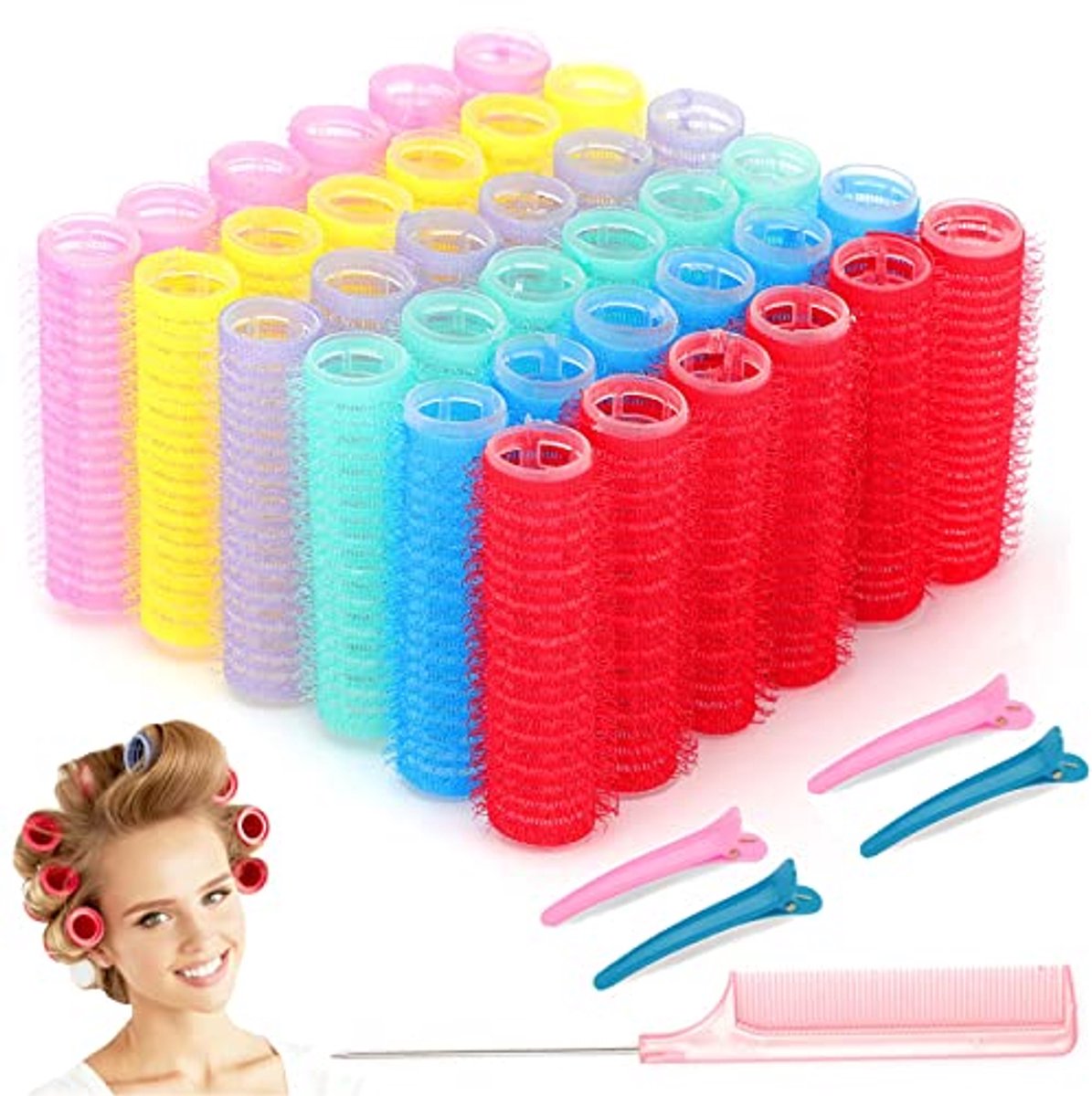 Kleine Zelfklevende Haarrollers - 36 Stuks in 6 Kleuren, Krulspelden voor Krullen zonder Hitte, Perfect voor Thuis en Kappers