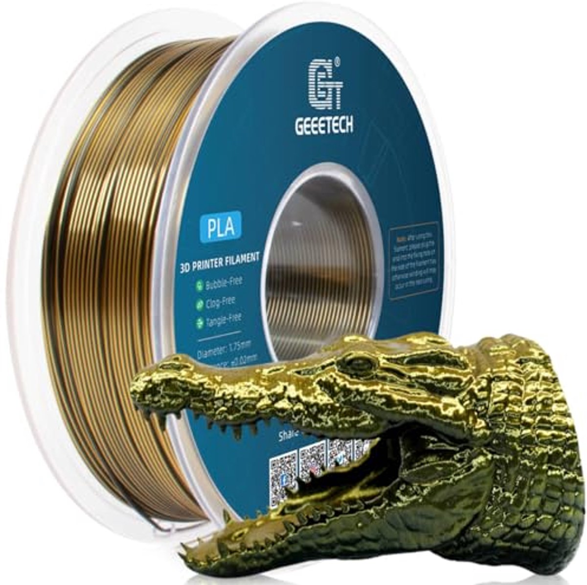 Silk Dual Color Filament 1,75 mm voor 3D-printers - Zijde Goud en Zwart