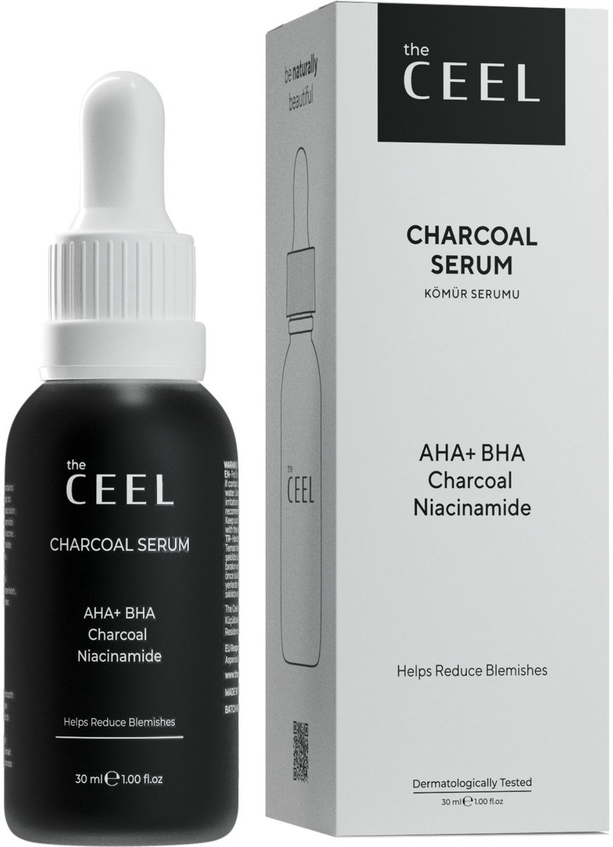 The CEEL Aha Bha actieve kool zwarte serum - Geactiveerde koolstof en niacinamide - Activated Charcoal Serum - Serum voor meer zuivere huid 30 ml