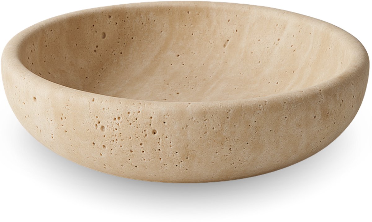 Travertin schaal Solis Ø 20 cm – Decoratieve schaal van natuursteen – Beige marmerlook – PureCandle - Fruitschaal - Schaal voor kaarsenzand