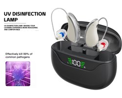 Pro Care Excellent Quality® 2x DSP Intelligent digitaal Gehoorapparaat Oplaadbaar - Auto UV Cleaning! - Tinnitus Masking - Easy Click - Geluid Reductie - Oplaadbare LED Li/Re Box - Voor achter het oor (AHO) links en rechts - Zwart Zilver