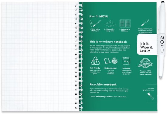 MOYU - Carnet Vert Forêt - Carnet Effaçable A5 Premium