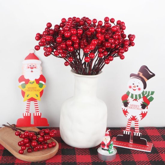 YiYa 24 Stuks Kunstmatige Rode Hulstbessen Stengels - Levensechte Kerstdecoratie Voor Kransen, Bomen En DIY Ambachten