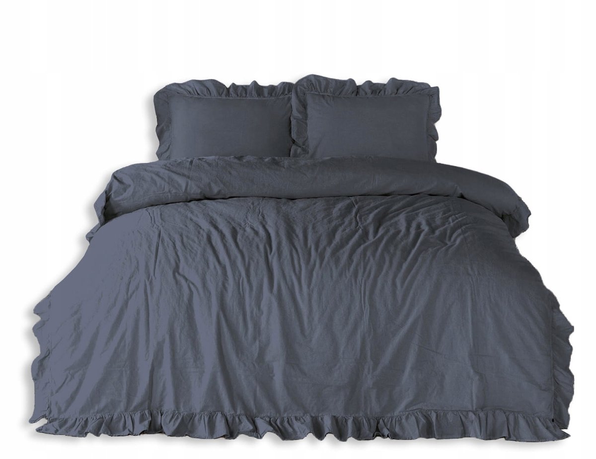 Luxe katoenen beddengoed set 200x220 grijs met ruches