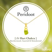 Bixorp Ruwe Peridoot Ketting - Goud Verguld S925 Zilver + Edelsteen Hanger - Onbewerkte Steen - Spirituele Chakra Ketting met Cadeau Kaartje - 45cm + 5cm verstelbaar