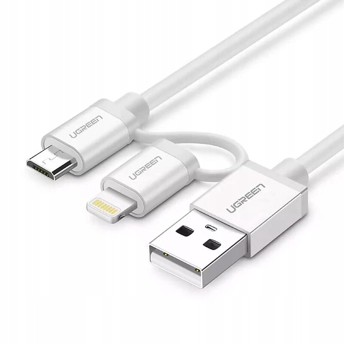 UGREEN 3-in-1 USB-kabel: Micro USB, Lightning, 0,5m, Wit