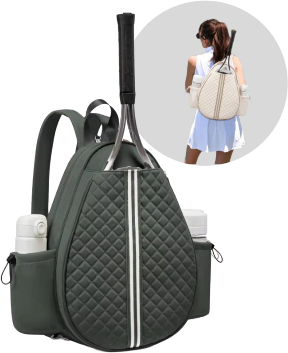 Padel Rugzak – Dames Tennis Tas met Racketvak, Thermozijvakken & Extra’s – Waterafstotend – 42x33x12 cm – Groen