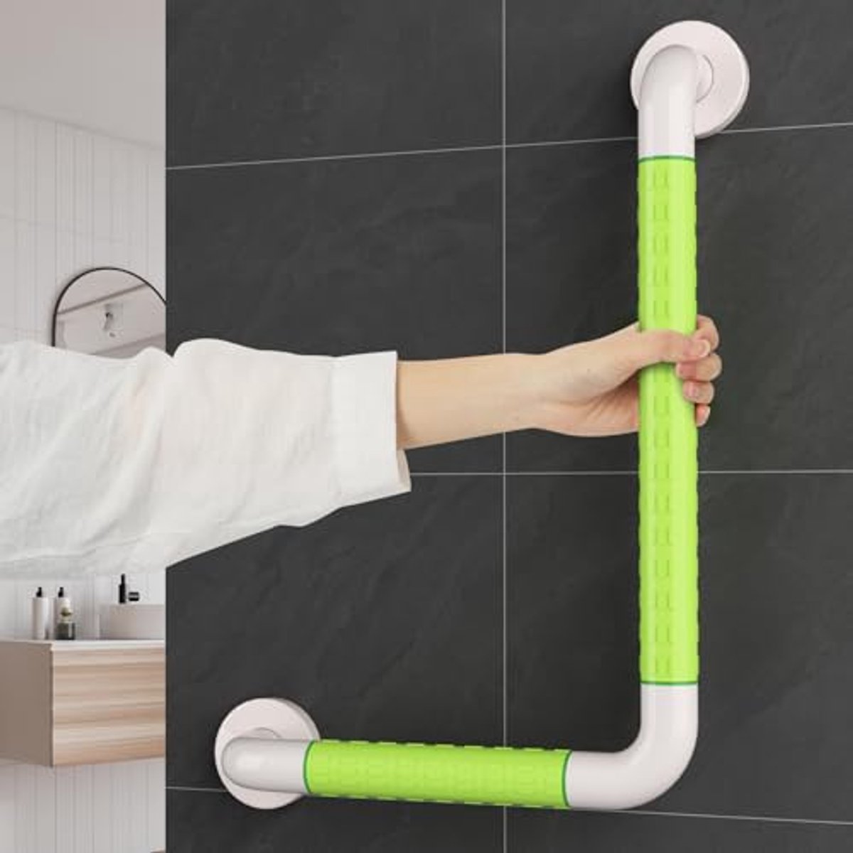 Ondersteunende Douchehendel voor Senioren - Antislip L-vormige Stangen voor Badkuip, Trappen, Badkamer en Toilet