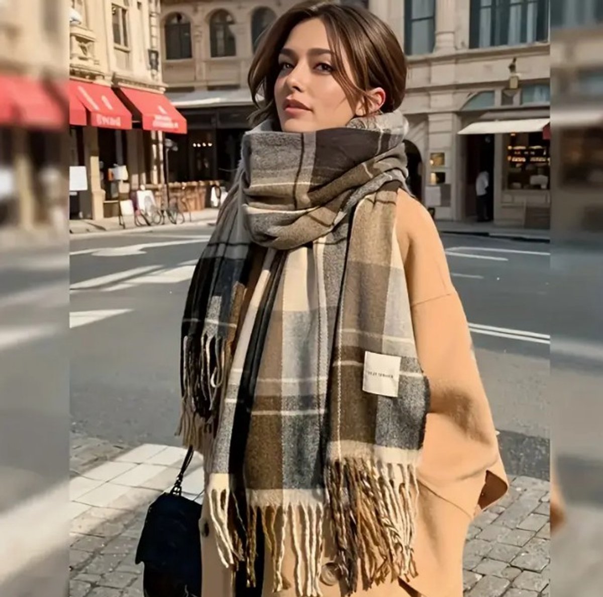 Pasmina Wintersjaal voor dames, geruit, elegant, lang, zacht, warm