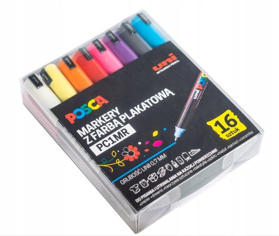 Posca PC-1MR Marker Set: 16 Kleuren Poster Verf, Fijn 0.7mm