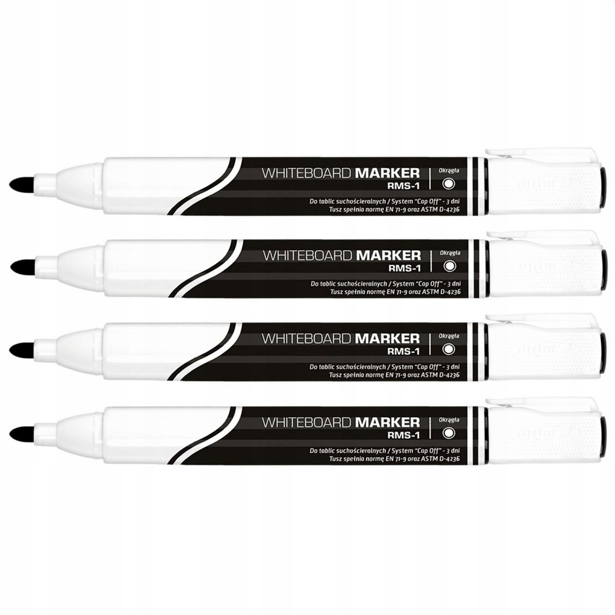 Zwarte Whiteboard Markers, 4 Stuks, Droog Uitwisbaar, RMS-1