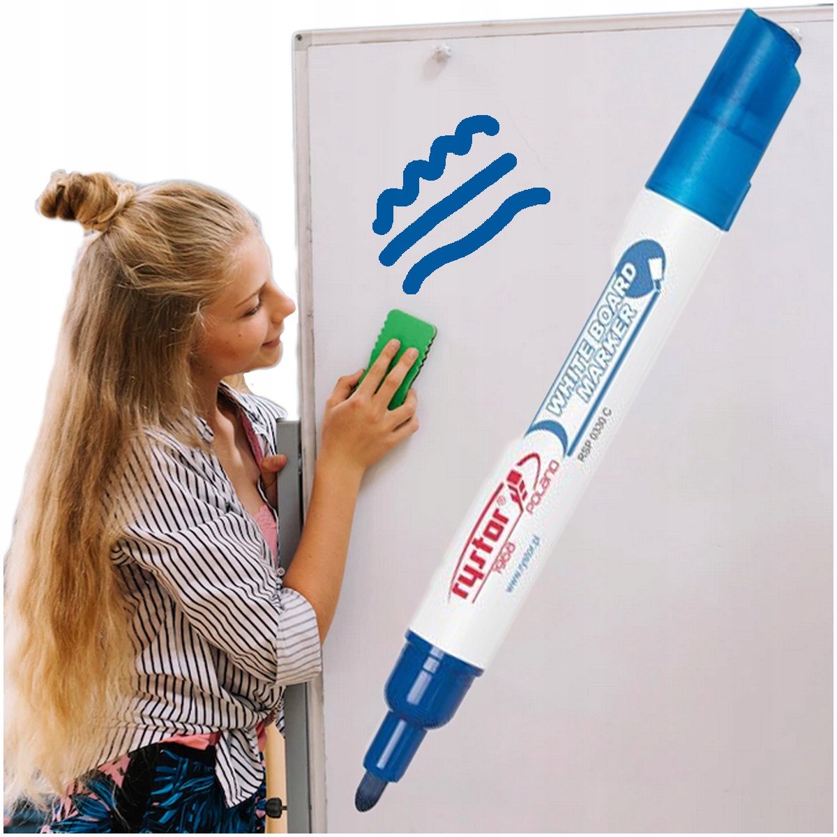 RYSTOR Blauwe Whiteboard Marker - Vervaagbestendig & Gemakkelijk Uitwisbaar