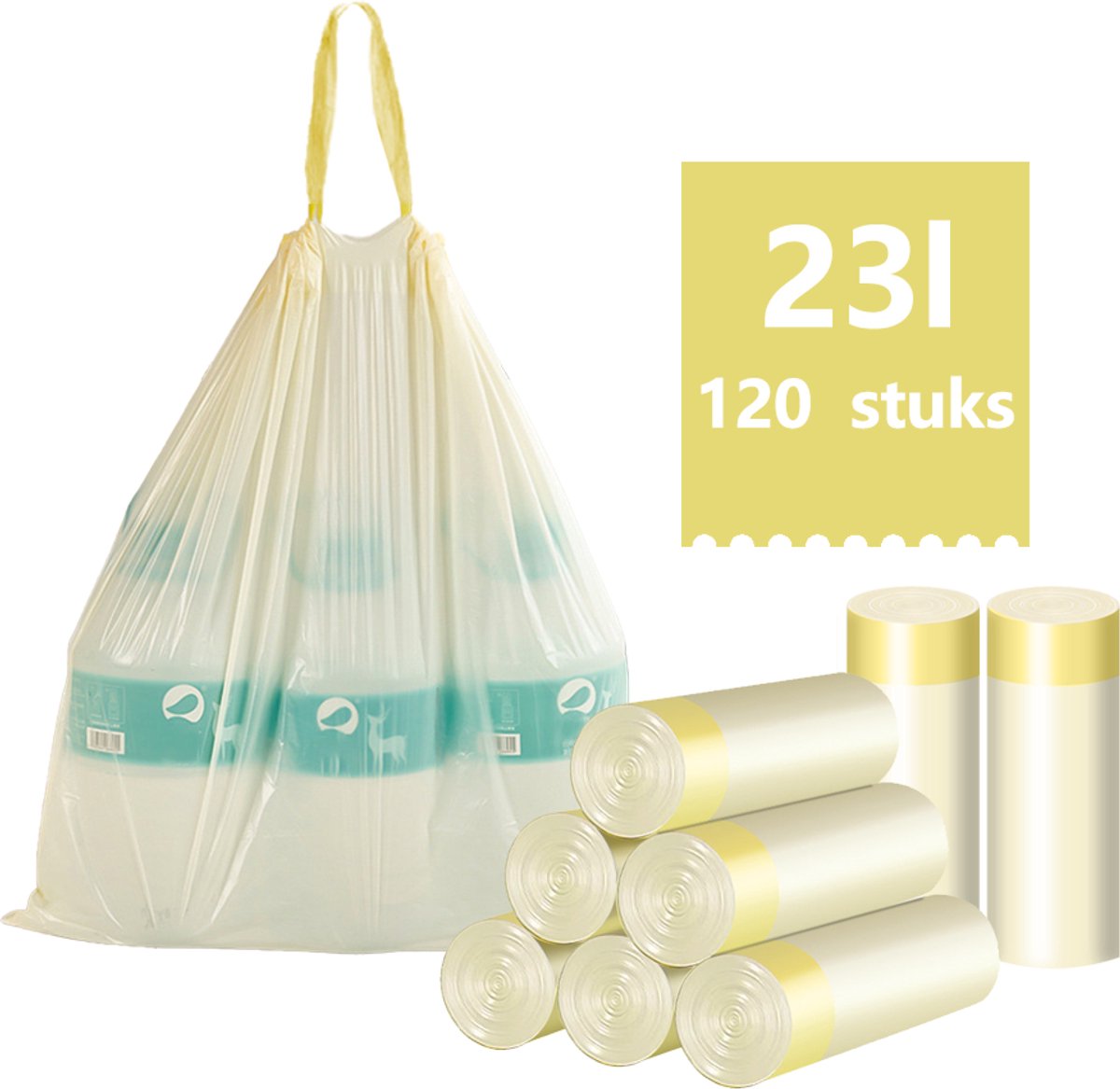 Vuilniszakken met Trekkoord - 120 Stuks - 20-25 Liter - Extra Sterk & Lekvrij - Pedaalemmerzakken voor Keuken & Badkamer - Melkwit - Stevige Anti-Scheur Afvalzakken met Sluitkoord - Universele Pasvorm voor Prullenbak - Dikke Kwaliteit