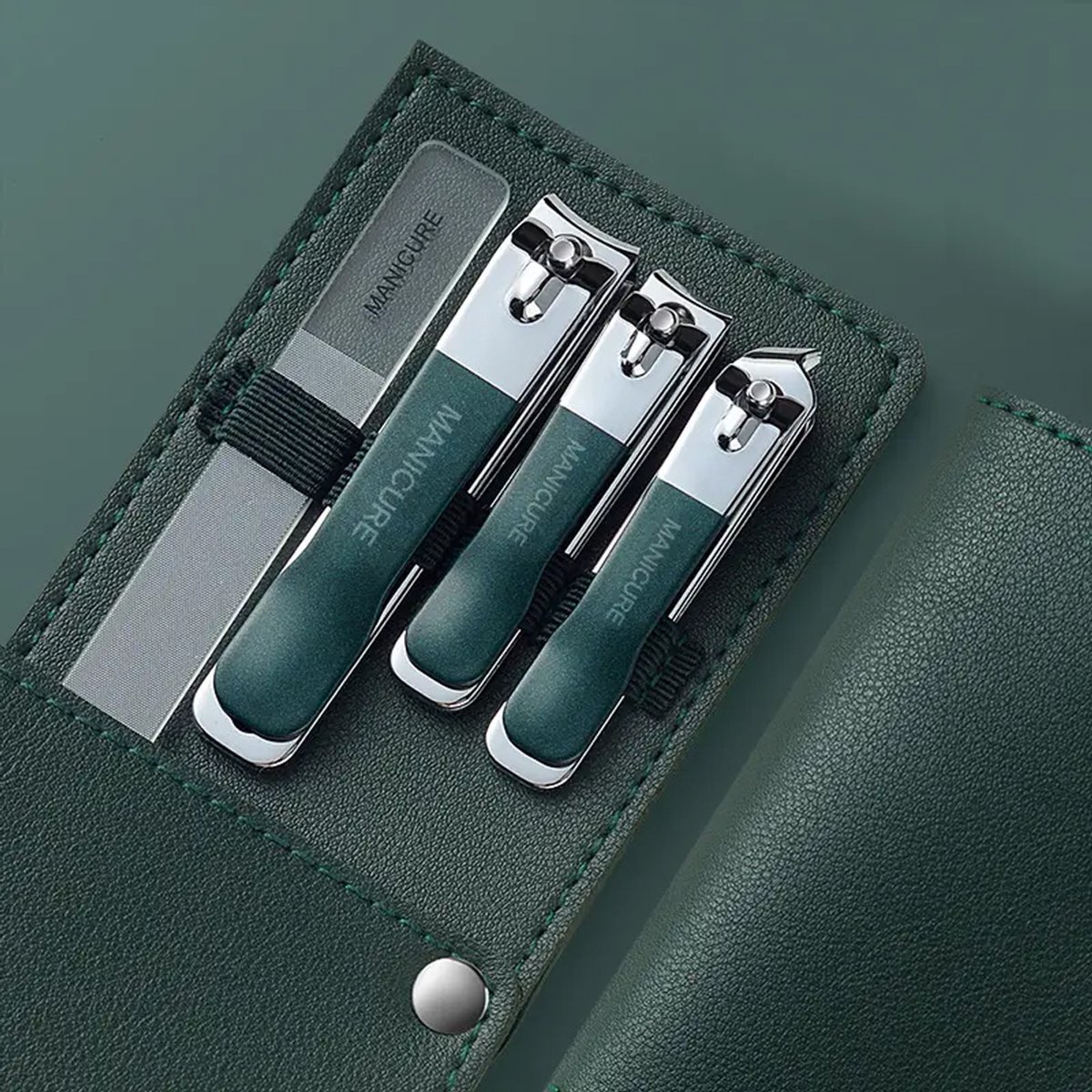 DW4Trading 4 Delige Manicure Nagelknipper Set RVS in Luxe Groene Etui - Nagelverzorgingsset