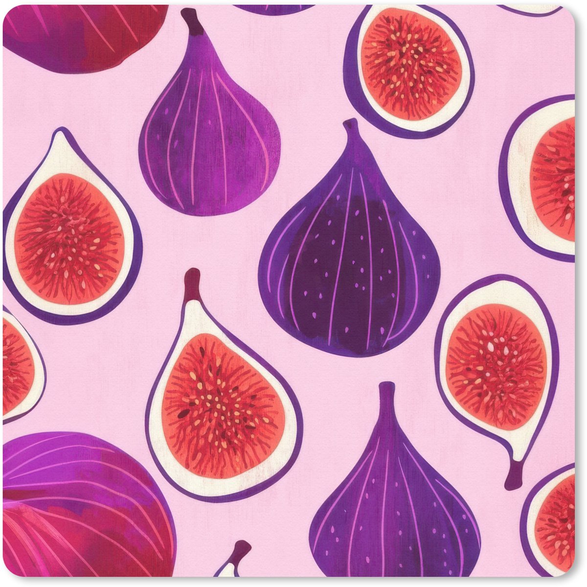 Muismat 30x30 cm - Mousepad Vijgen - Roze - Paars - Muismatten
