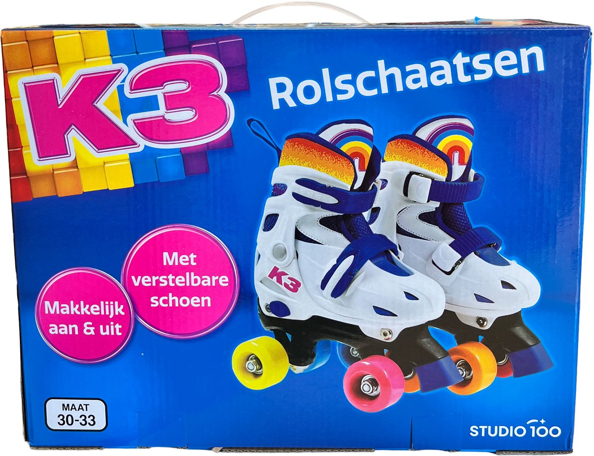 K3 Rolschaatsen – Verstelbaar in 4 maten Met stopper – Regenboog Met wieltjes in 4 kleuren Wit
