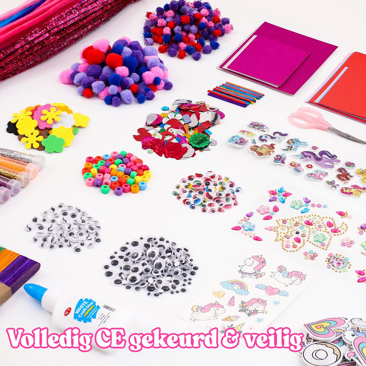 Allerion Glitter Knutseldoos Unicorn - 1043-delig Knutselpakket voor Kinderen - Creatief Speelgoed Meisjes & Jongens - Unicorn Cadeau - Met Lijm, Schaar, Stickers & Foam Vormpjes — afbeelding 2