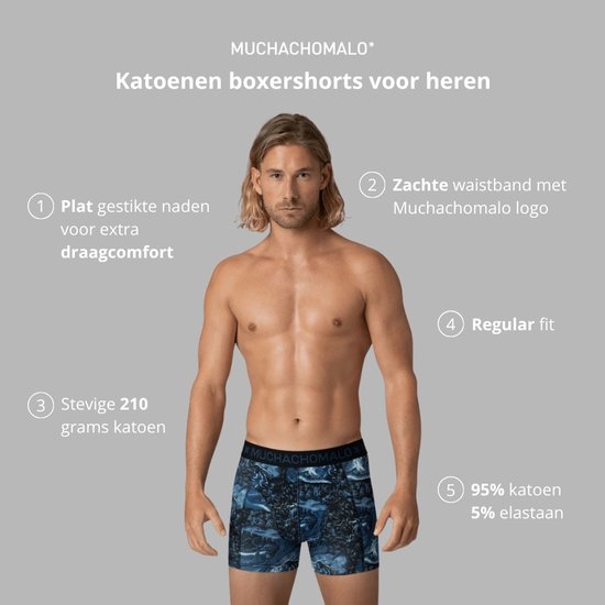 Man draagt een Muchachomalo boxershort met maritieme print. Kenmerken: platte naden, zachte tailleband, stevig katoen.
