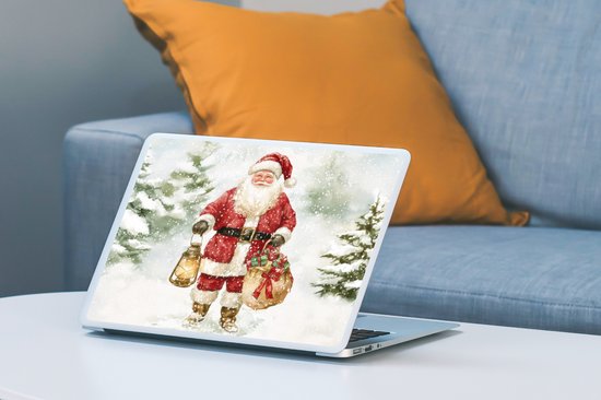 Laptop sticker - 11.6 inch - Kerstman- Winter - Sneeuw - Wit - Rood - 30x21cm - Laptopstickers - Laptop skin - Cover