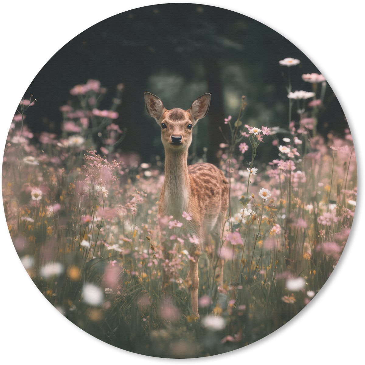 Muismat rond 30x30 cm - Mousepad Hert - Wilde bloemen - Bos - Ronde muismatten