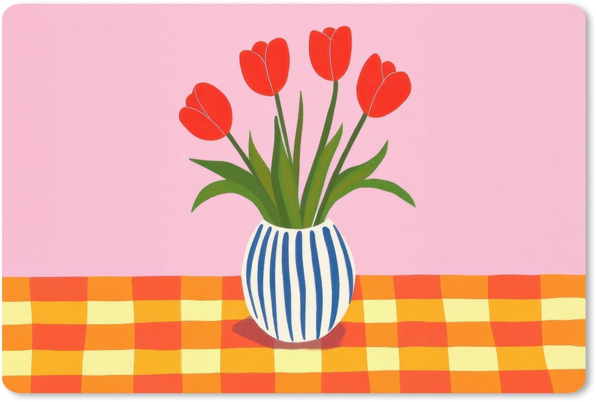 Muismat 27x18 cm - Mousepad Tulpen - Roze - Vaas - Muismatten