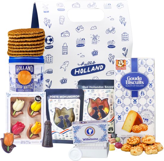 Paquet cadeau - Paquet cadeau - Coffret cadeau - Coffret cadeau Holland bag L - avec des cadeaux hollandais autour de Stroopwafels - Geveltjesdrop - Gouda Biscuits