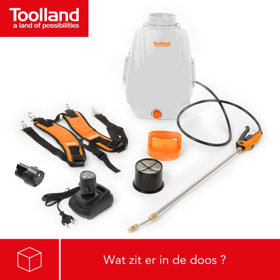 Toolland Set met elektrische drukspuit en extra batterij, rugspuit met oplaadbare accu 12L, tuinspuit voor plantenbescherming, onkruidbestrijding en desinfectie, verstelbare sproeikop, telescopische lans, USB-oplader, gewatteerde schouderriemen, van Toolland — afbeelding 3