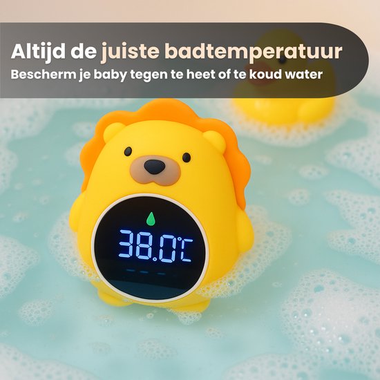 Luvonic® Badthermometer Baby - Digitale Waterthermometer met LED Display - Veilig & Oplaadbaar - Drijvend Bad Accessoire voor Baby’s - RGB - Leeuw van Luvonic — afbeelding 4