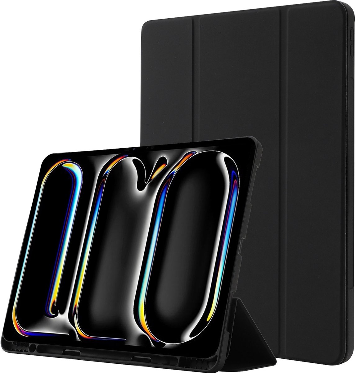 Mobigear Tablethoes geschikt voor Apple iPad Pro 13 Inch (2025) Hoes TPU,Kunstleer | Mobigear Tri-Fold Gel Bookcase + Stylus Houder - Zwart