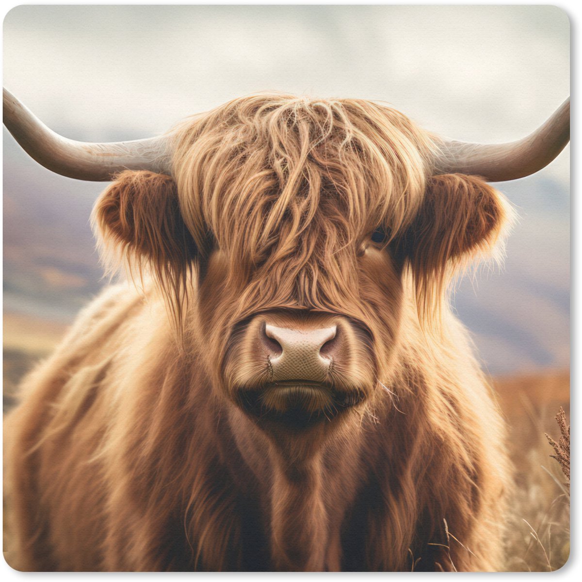 Muismat 30x30 cm - Mousepad Schotse hooglander - Landschap - Dier - Muismatten