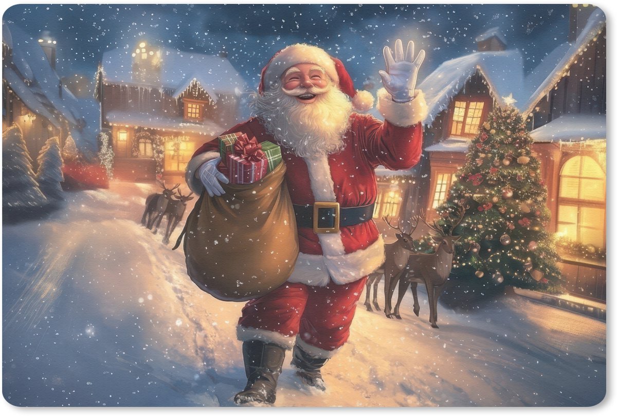 Muismat 27x18 cm - Mousepad Kerstman - Dorp - Hert - Donker - Muismatten