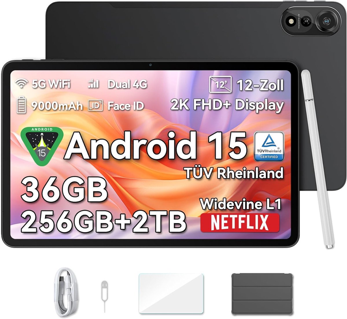 Blackview Tablet MEGA 2 Android 15 Tablet - 4G LTE+WiFi - 12 Inch - 36GB+256GB - Widevine L1 - 9000mAh - Grijs