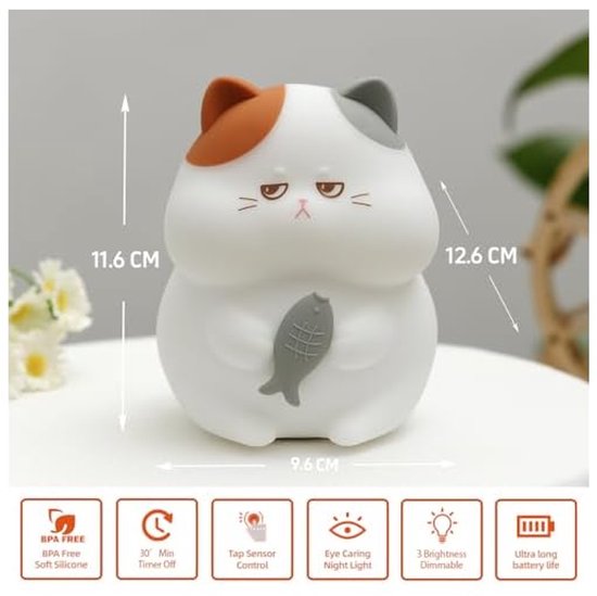 Schattige kat eet nachtlampje - Kleurveranderende sfeerlamp met oogbeschermingsfunctie, een slaapgenoot in de slaapkamer en een geweldig cadeau voor Kerstmis — afbeelding 4
