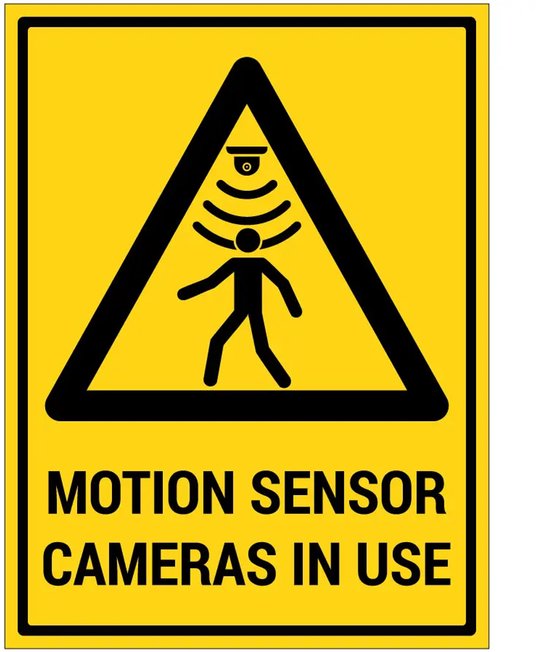 Motion sensor cameras in use sticker met tekst - 20 x 15 cm | bol