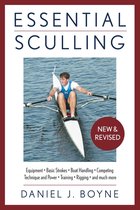 Titelpagina voor Essential Sculling, met een roeier in een boot. "NEW & REVISED" staat op een rode cirkel.
