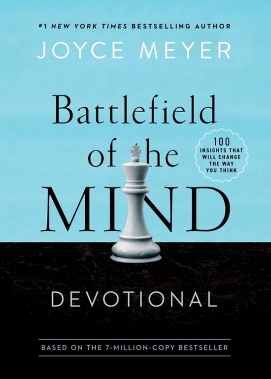 Couverture du livre 'Battlefield of the Mind Devotional' par Joyce Meyer, représentant une pièce d'échecs de roi sur fond de marbre.