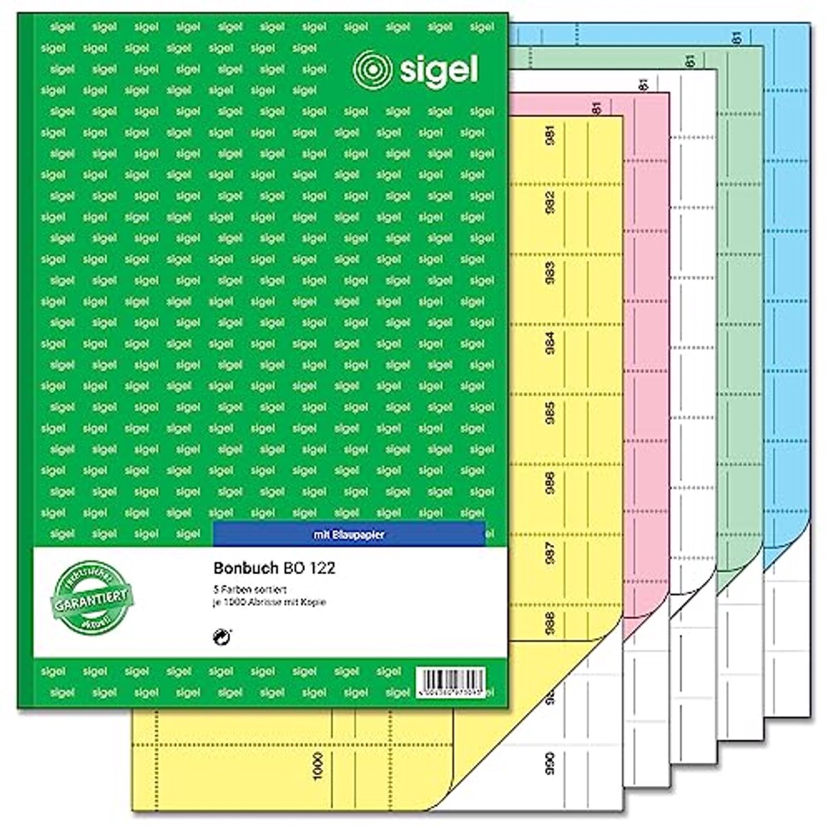 5-delige set bonboeken met microperforatie - 1000 scheuren in diverse kleuren - A4 formaat